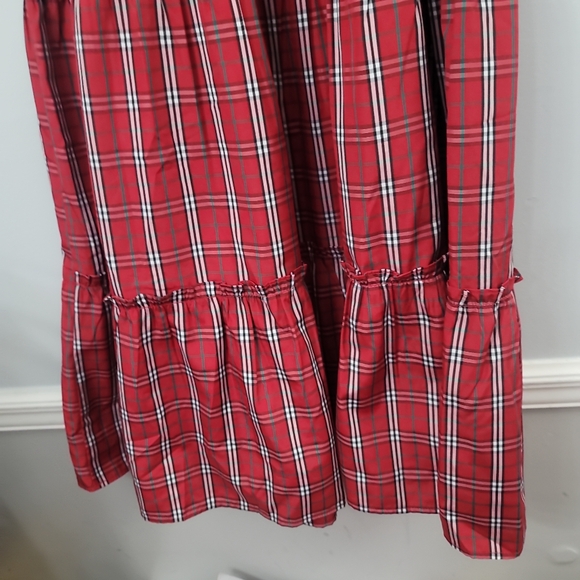 J.Marie Rayna Plaid Square Neck Ruched Puff Sleeve Midi Dress - Picture 7 of 8